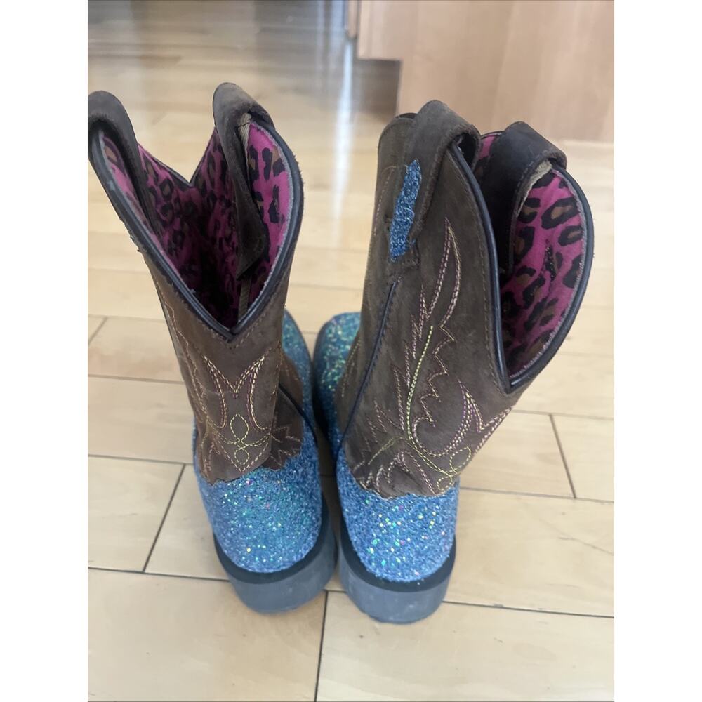 Smoky Mountain Ariel Western Boots Girls Sz 2.5 Brown Glitter Cowboy Booties - Picture 4 of 7